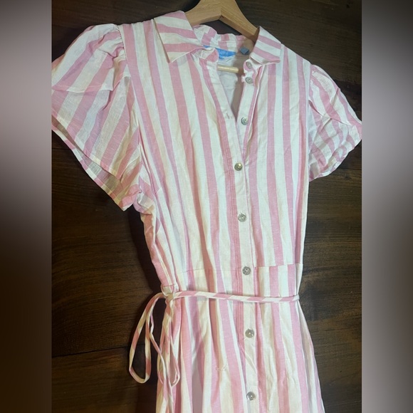 Draper James Striped Button Down Linen Midi Dress with Tie Waist - Picture 11 of 13